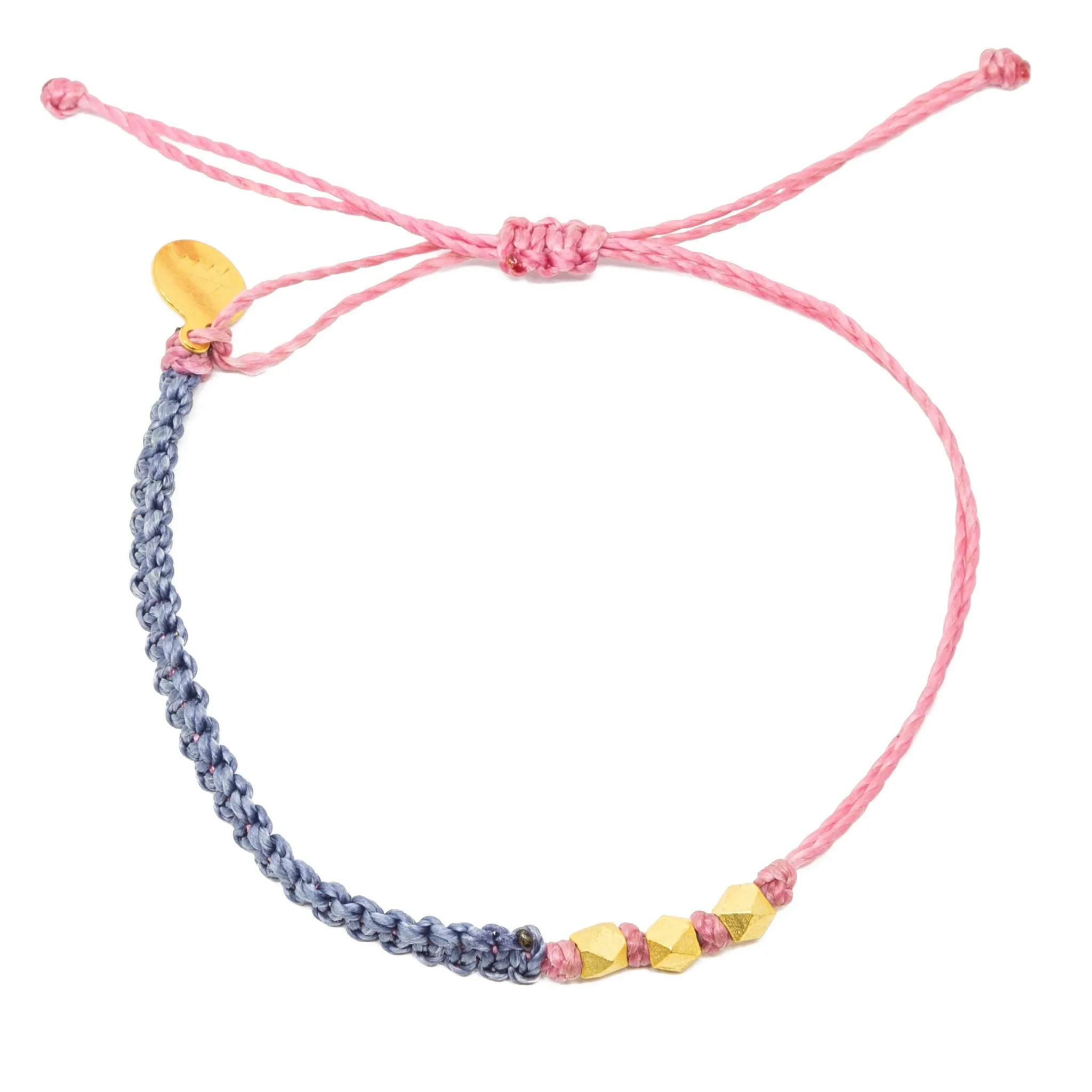 Macrame Handmade Beaded Bracelet in Gold - Denim & Rose