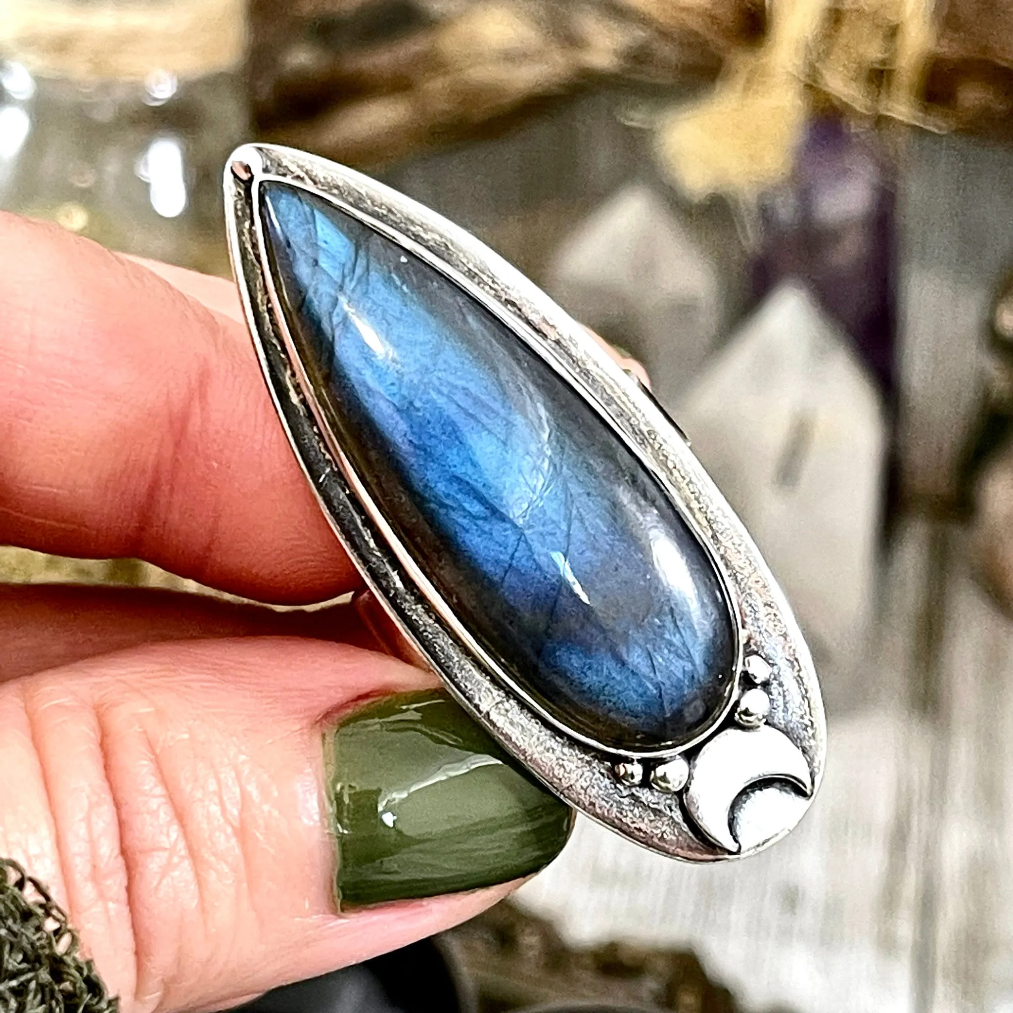 Magic Moons Labradorite Ring in Solid Sterling Silver / Designed by FOXLARK Collection Adjustable to Size 6 7 8 9 10