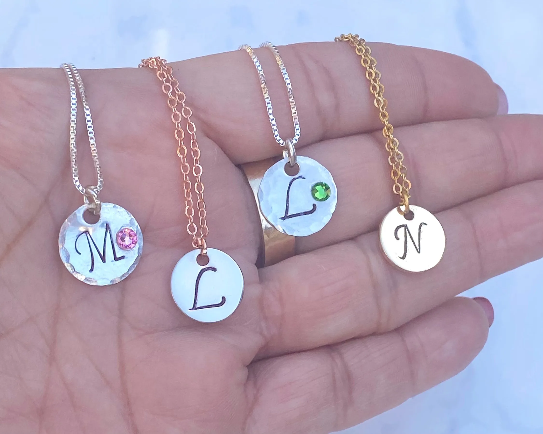 Minimalist Initial Necklace, Small Initial Necklace, Birthstone Necklace