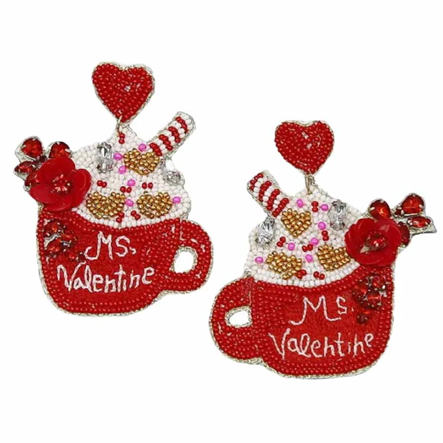 Ms Valentine Hot Chocolate Mug Seed Bead Earrings