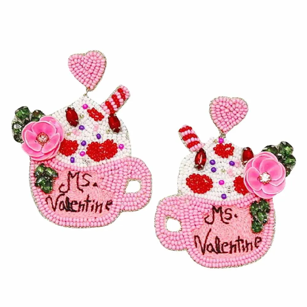 Ms Valentine Hot Chocolate Mug Seed Bead Earrings