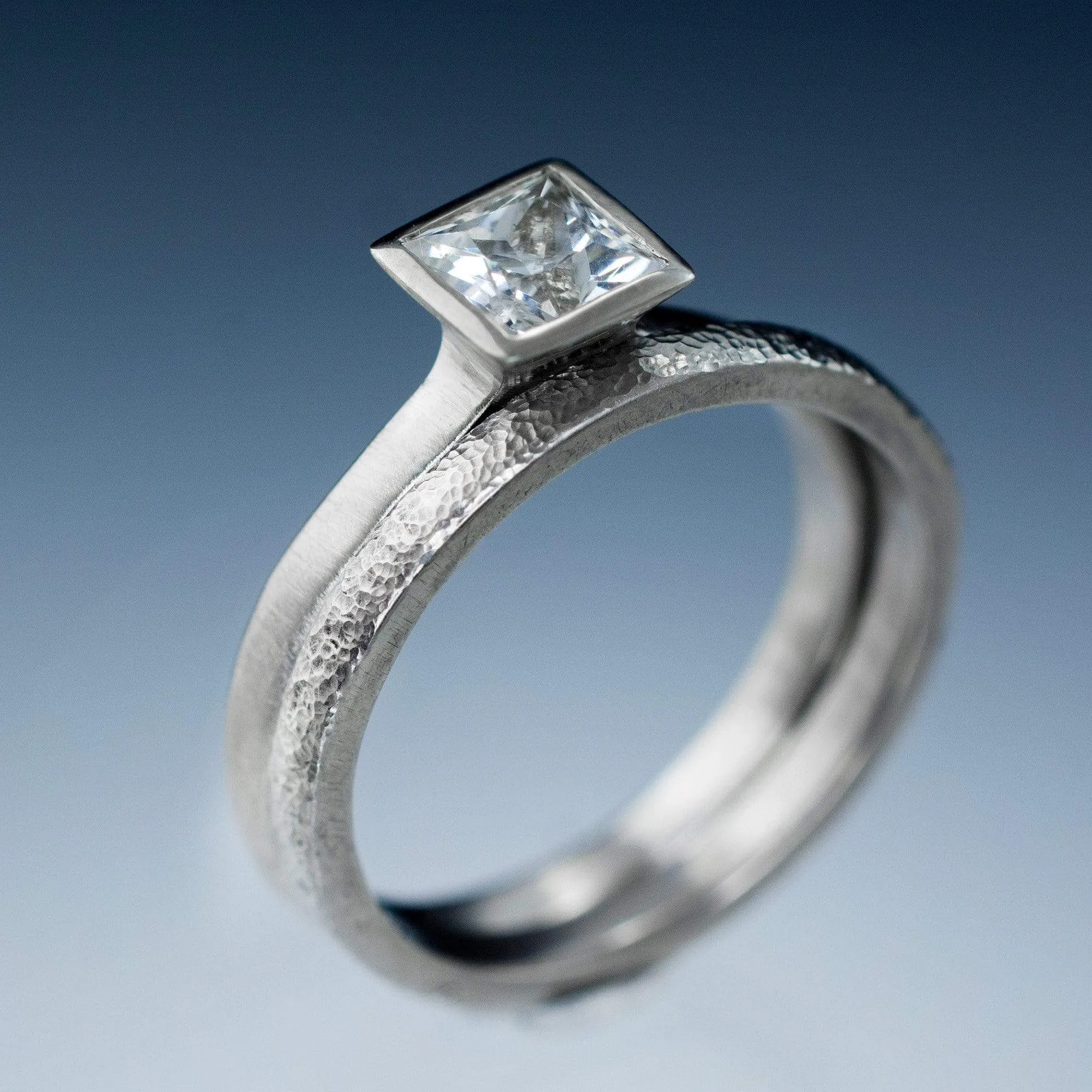 Narrow Fine Hammer Texture Wedding Ring Band