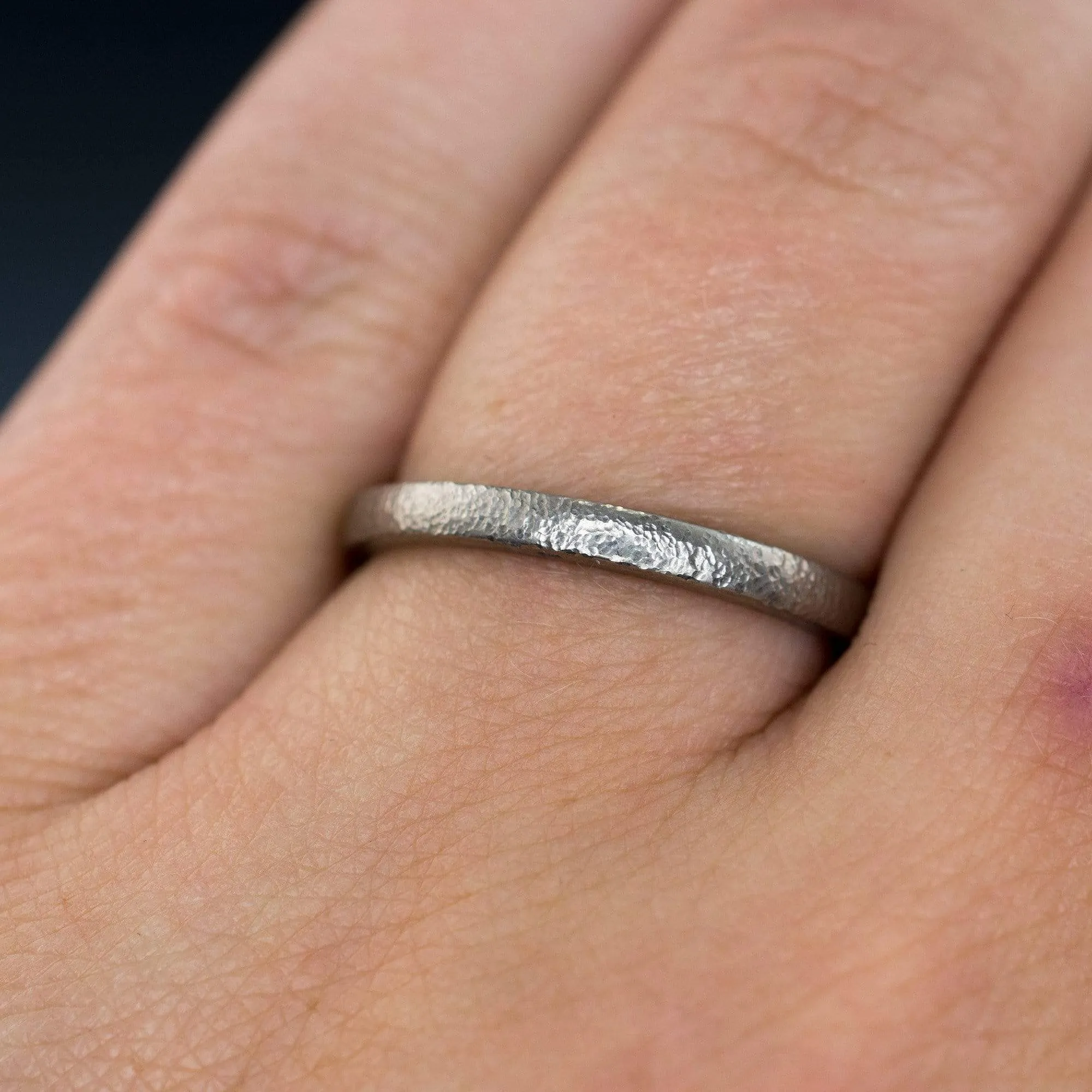 Narrow Fine Hammer Texture Wedding Ring Band