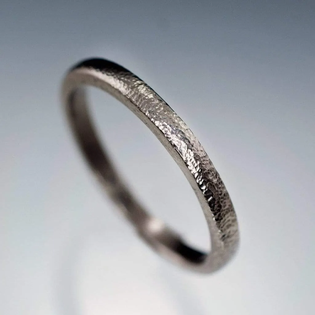 Narrow Fine Hammer Texture Wedding Ring Band