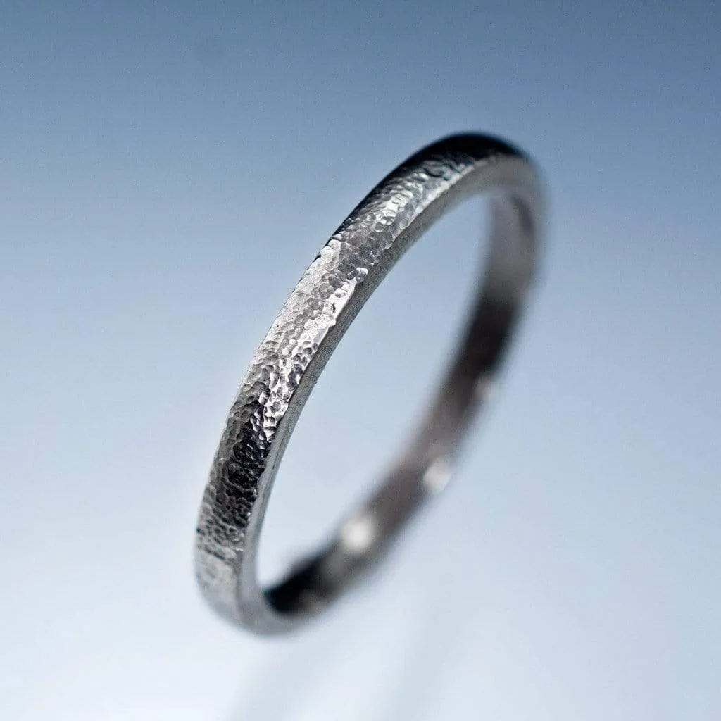 Narrow Fine Hammer Texture Wedding Ring Band