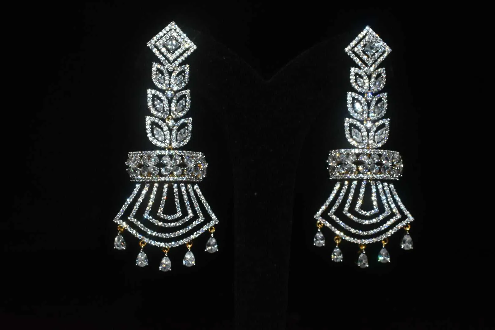 One Gram Gold American Diamond Studded Chandelier Earring