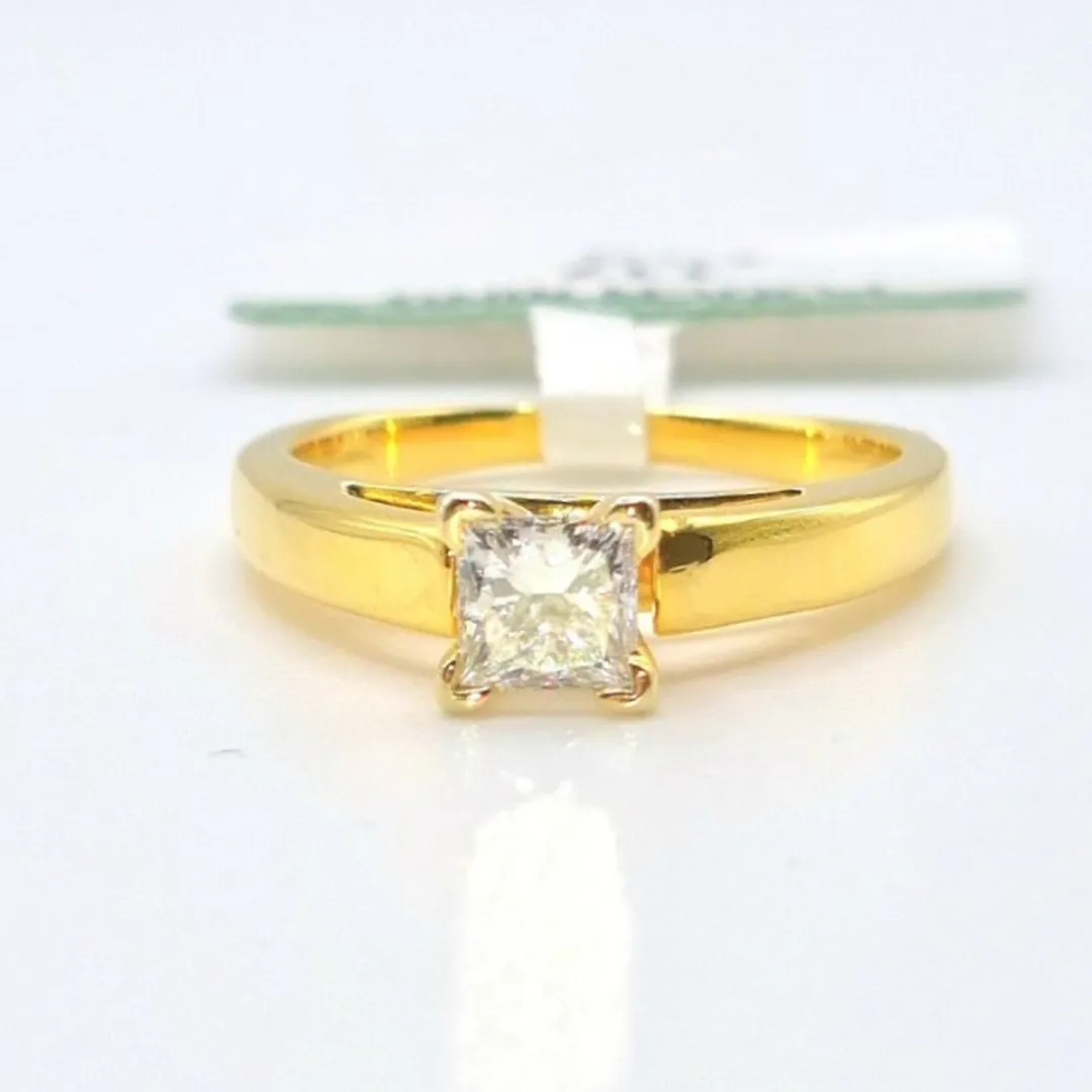 PAISLEY .60 CT Princess Cut Solitaire Diamond Engagement Ring 14K Yellow Gold