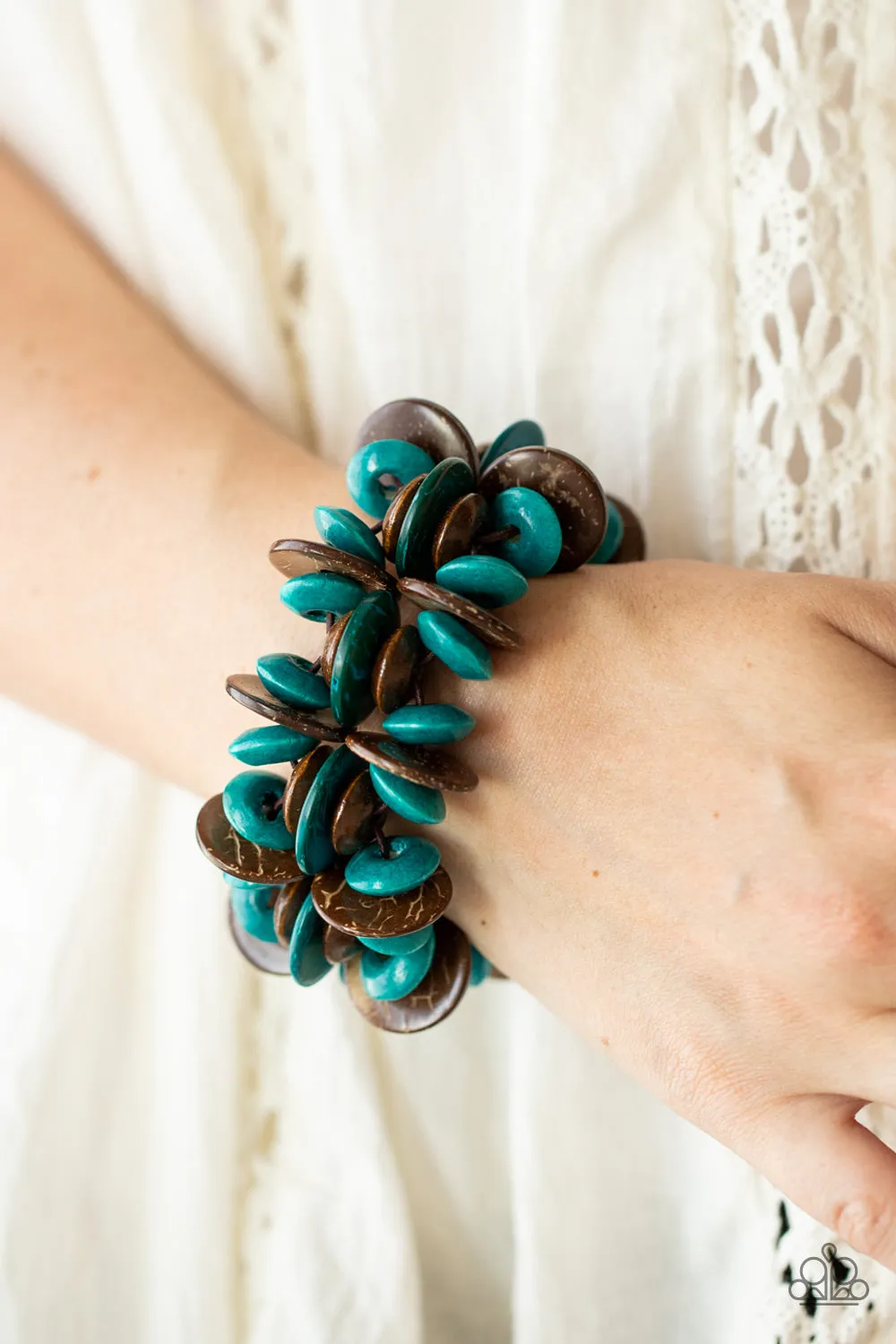 Paparazzi Caribbean Canopy - Blue Wooden Stretchy Bracelet