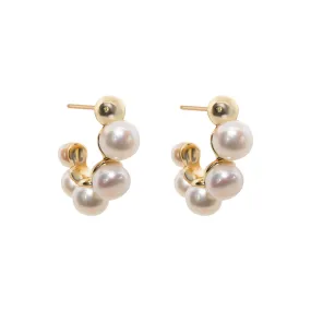 Pearl Quartet Golden Hoop Earrings