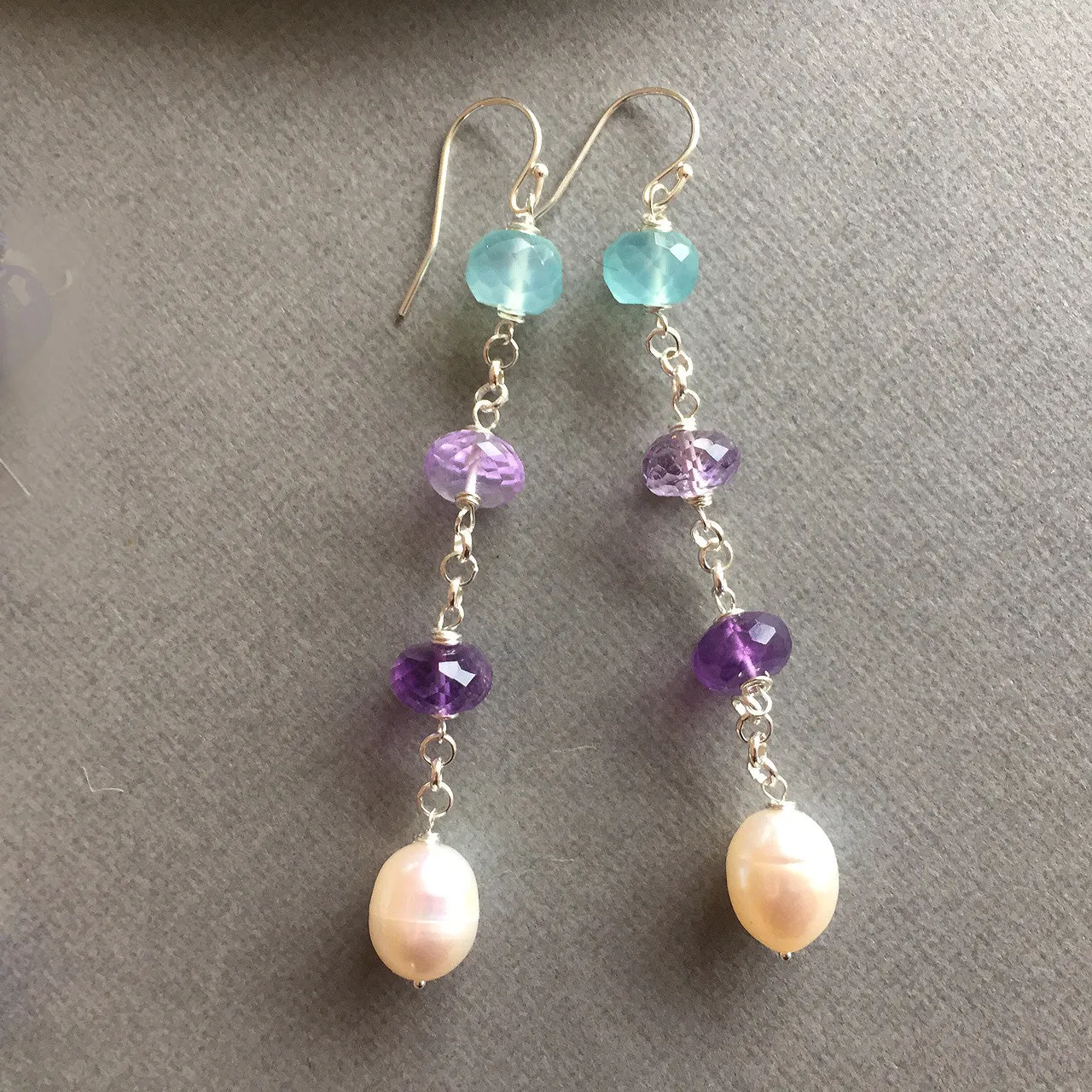 Pearly gemstone dangle earrings, limited quanitity