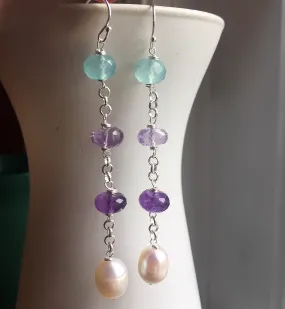 Pearly gemstone dangle earrings, limited quanitity