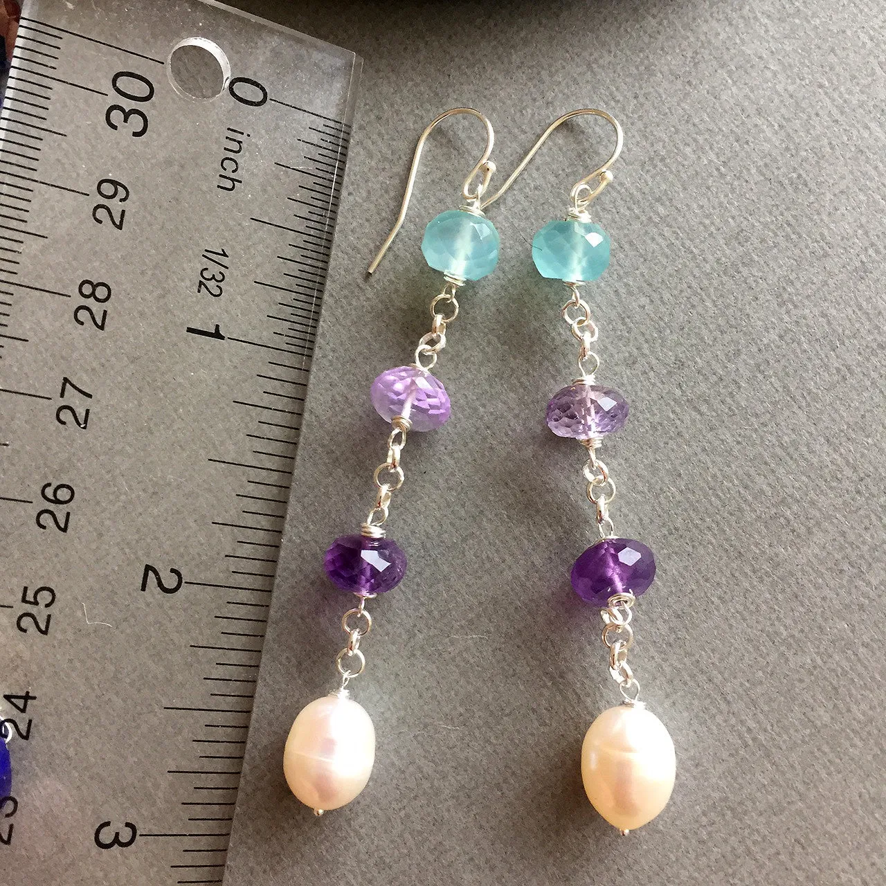 Pearly gemstone dangle earrings, limited quanitity