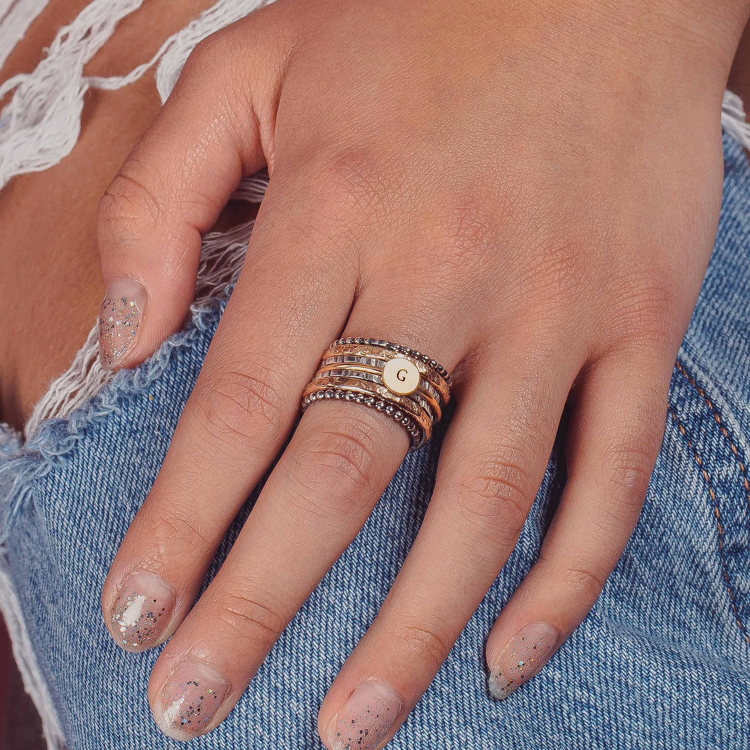 Personalized Initial Mixed Metal Stacking Rings