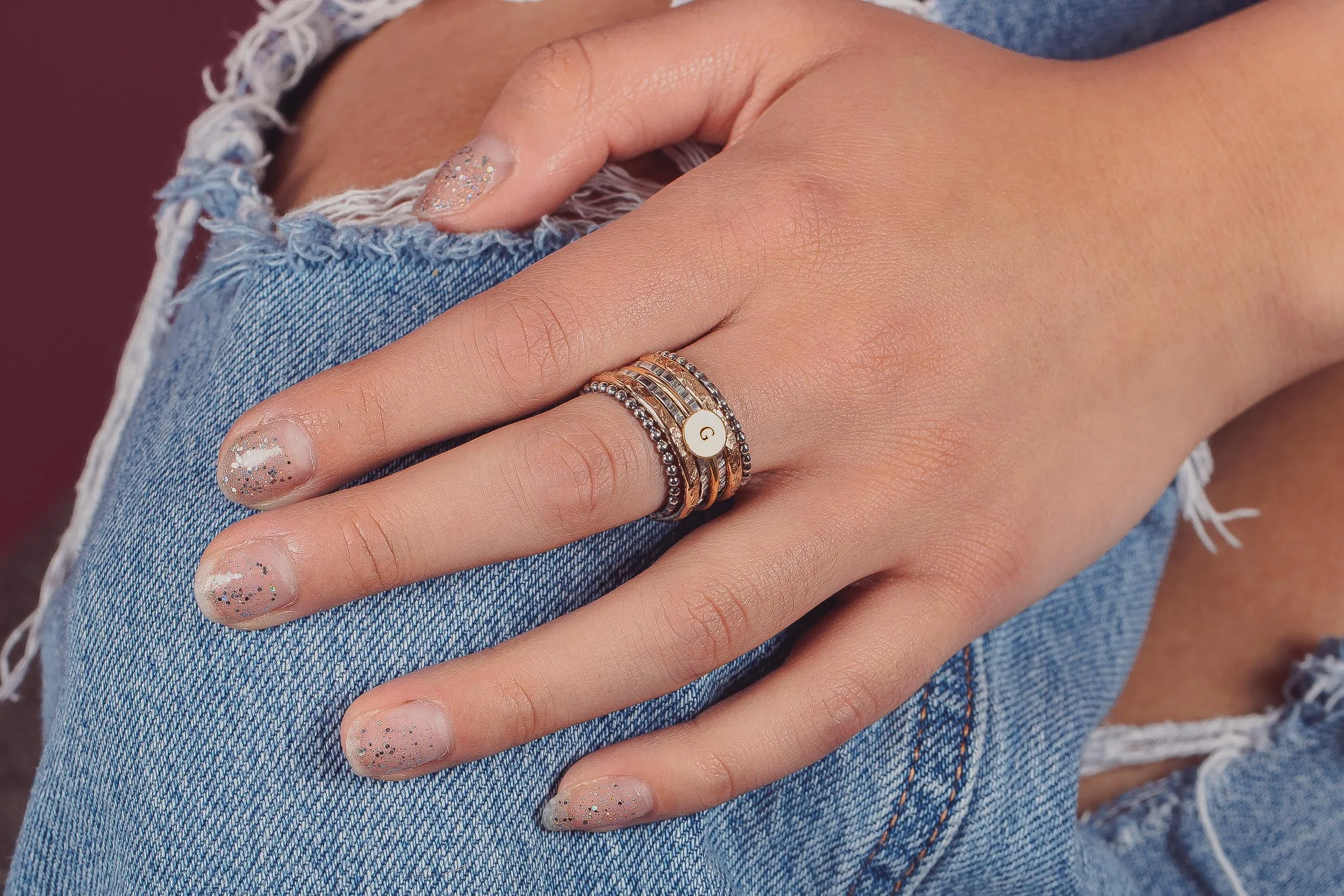 Personalized Initial Mixed Metal Stacking Rings