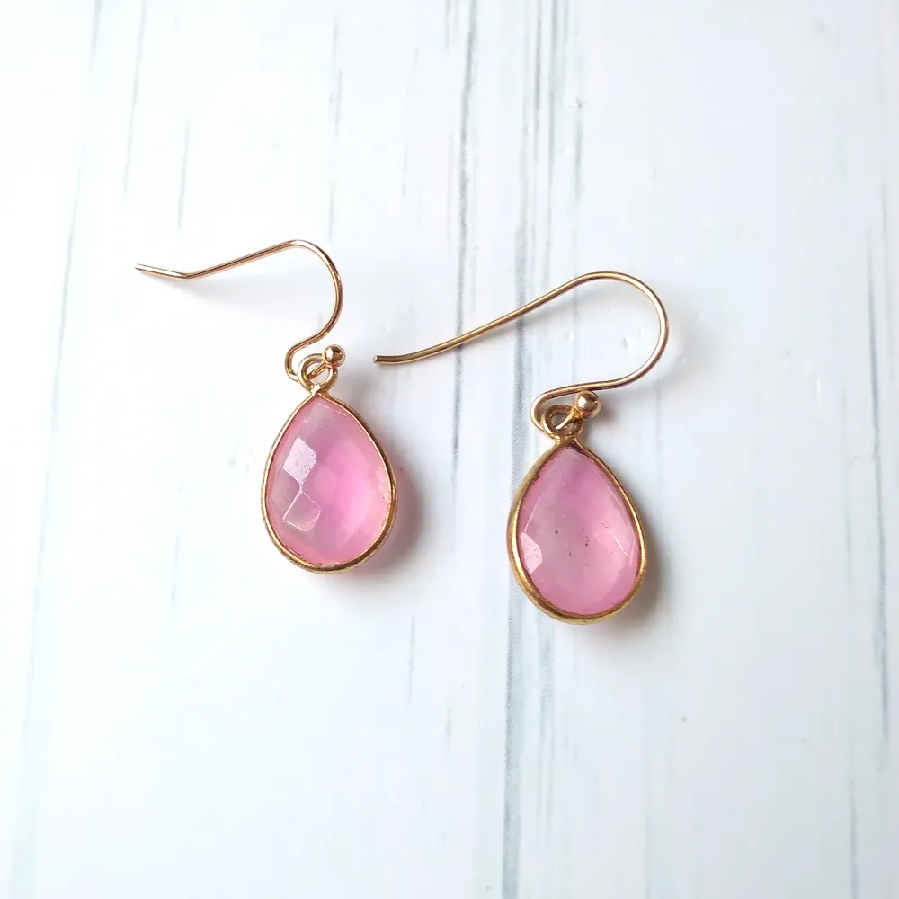 Pink Quartz Single Drop Hook Earrings