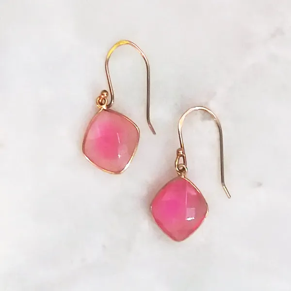 Pink Quartz Single Drop Hook Earrings