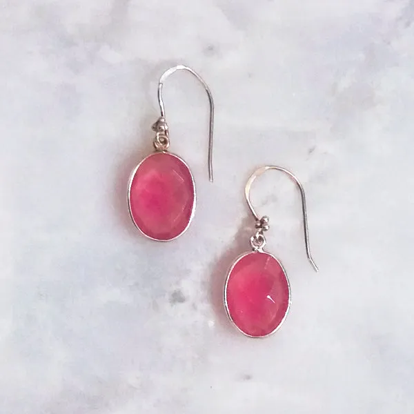 Pink Quartz Single Drop Hook Earrings