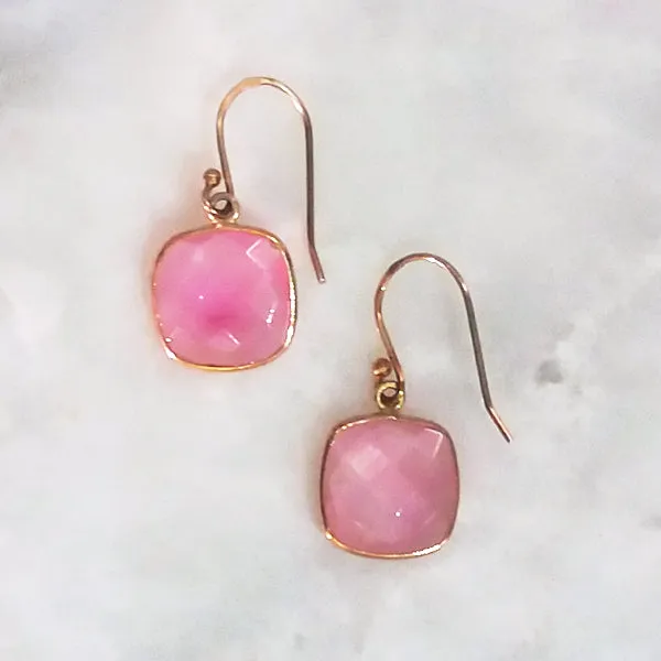 Pink Quartz Single Drop Hook Earrings