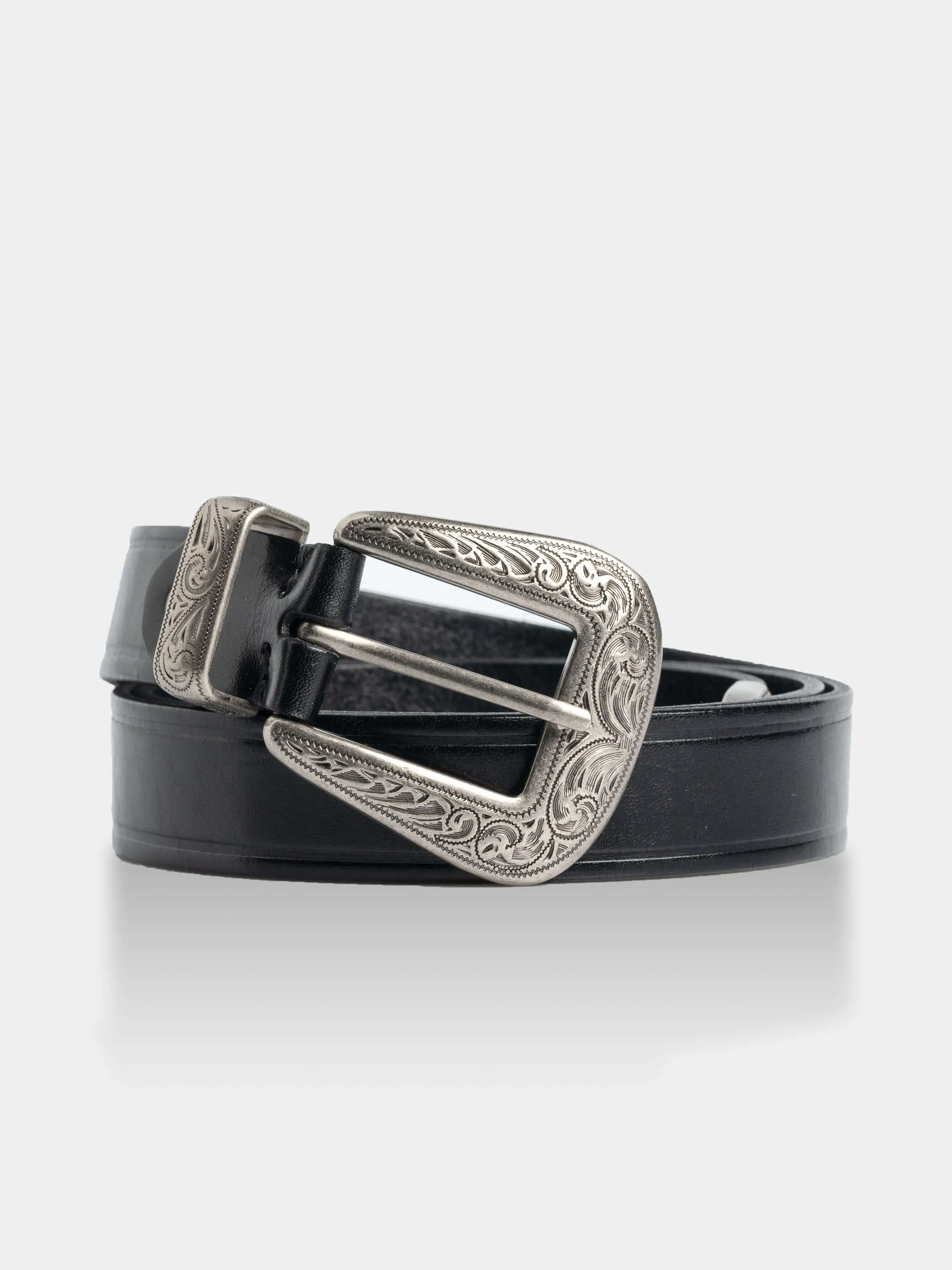 Plain Leather Belt - Engraved Ranch Buckle