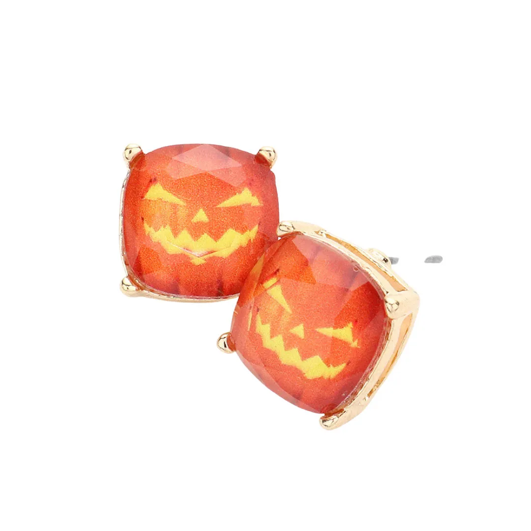 Pumpkin Cushion Square Stud Earrings