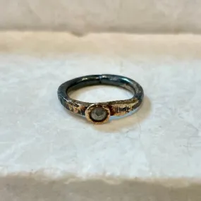 R6 - Gold-Gilded Sterling Silver Oxidized Ring w Diamond