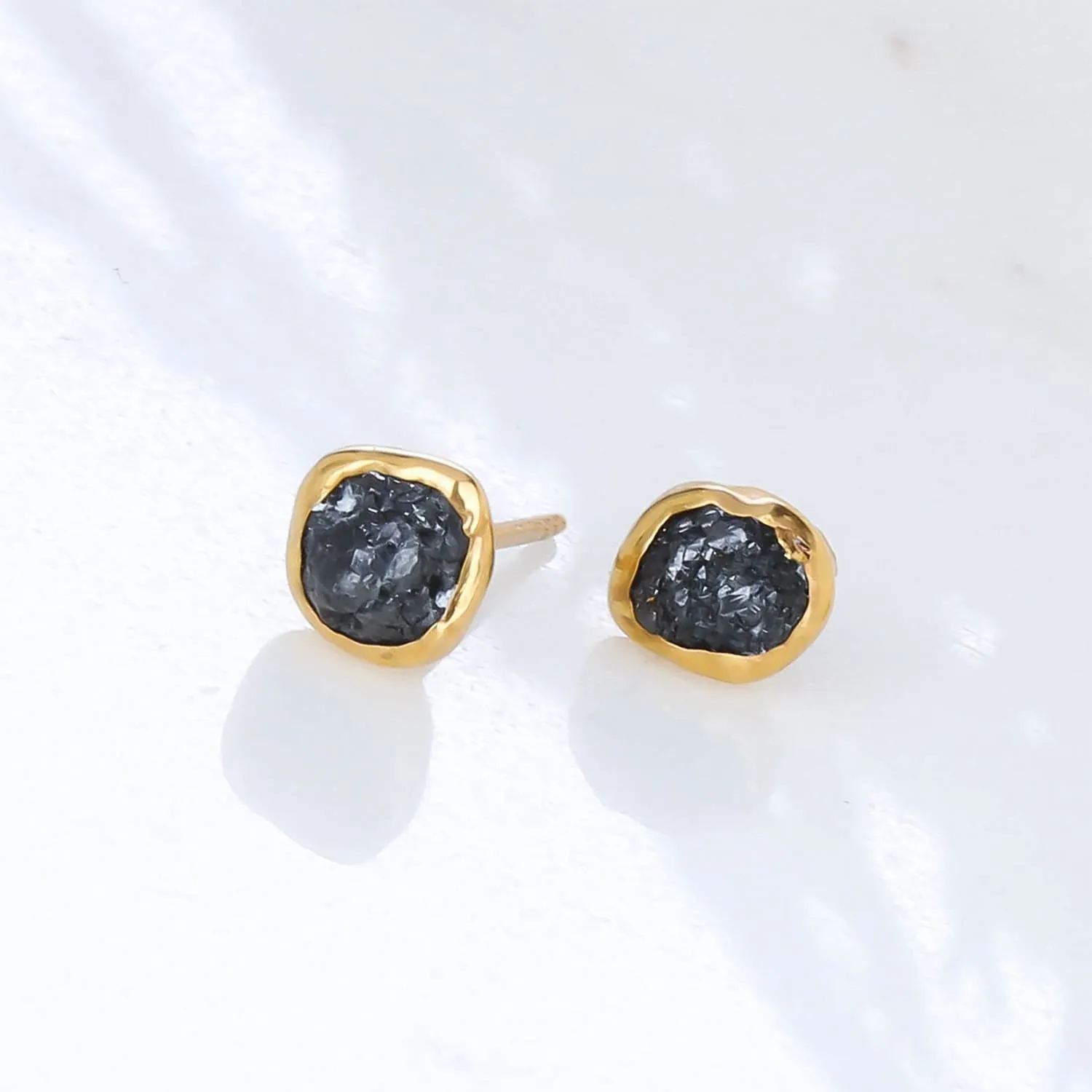 Raw Black Diamond Stud Earrings