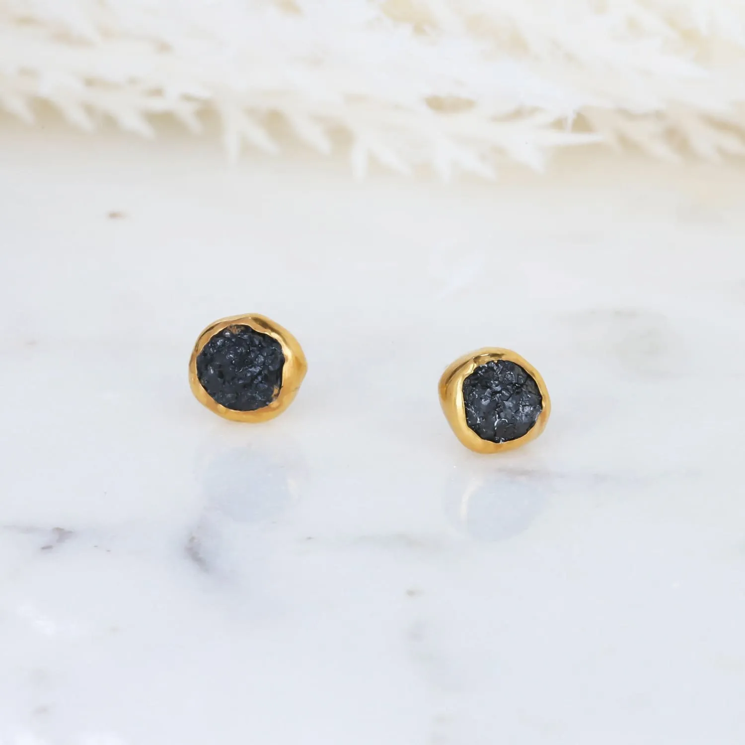 Raw Black Diamond Stud Earrings