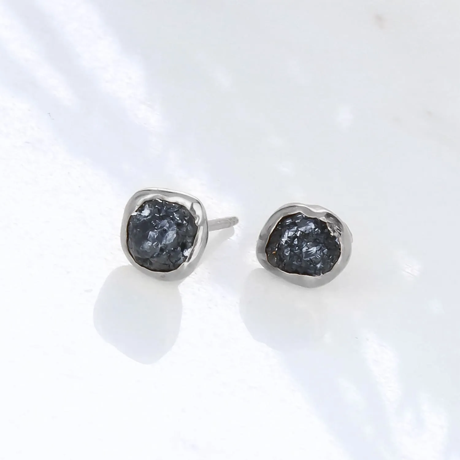 Raw Black Diamond Stud Earrings