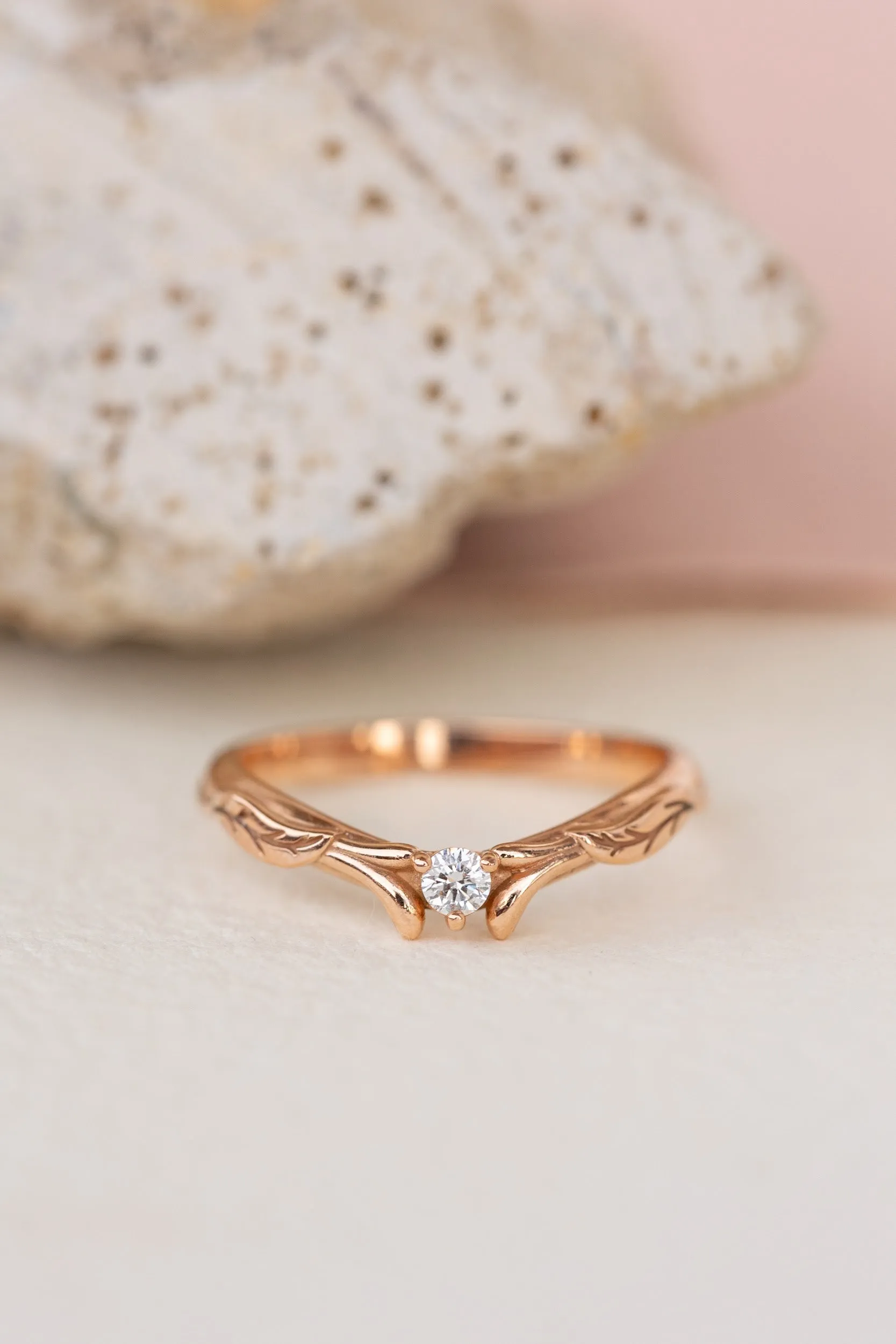 READY TO SHIP: Diamond and leaves wedding band in 14k rose gold, matching ring for Wisteria AVAILABLE RING SIZES: 4.25-6.25