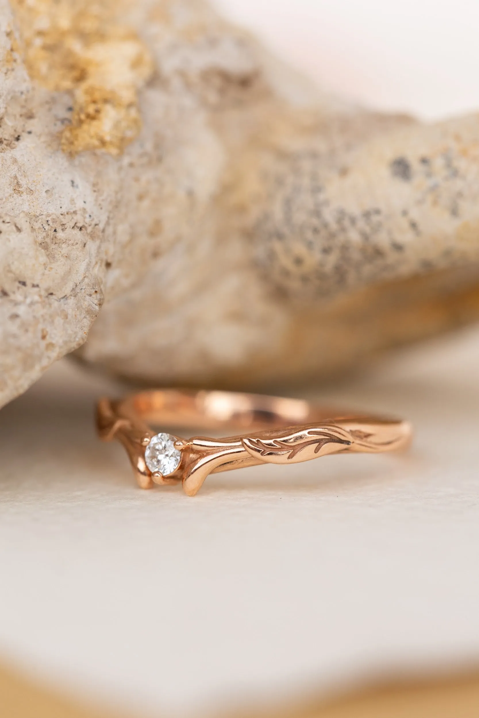 READY TO SHIP: Diamond and leaves wedding band in 14k rose gold, matching ring for Wisteria AVAILABLE RING SIZES: 4.25-6.25