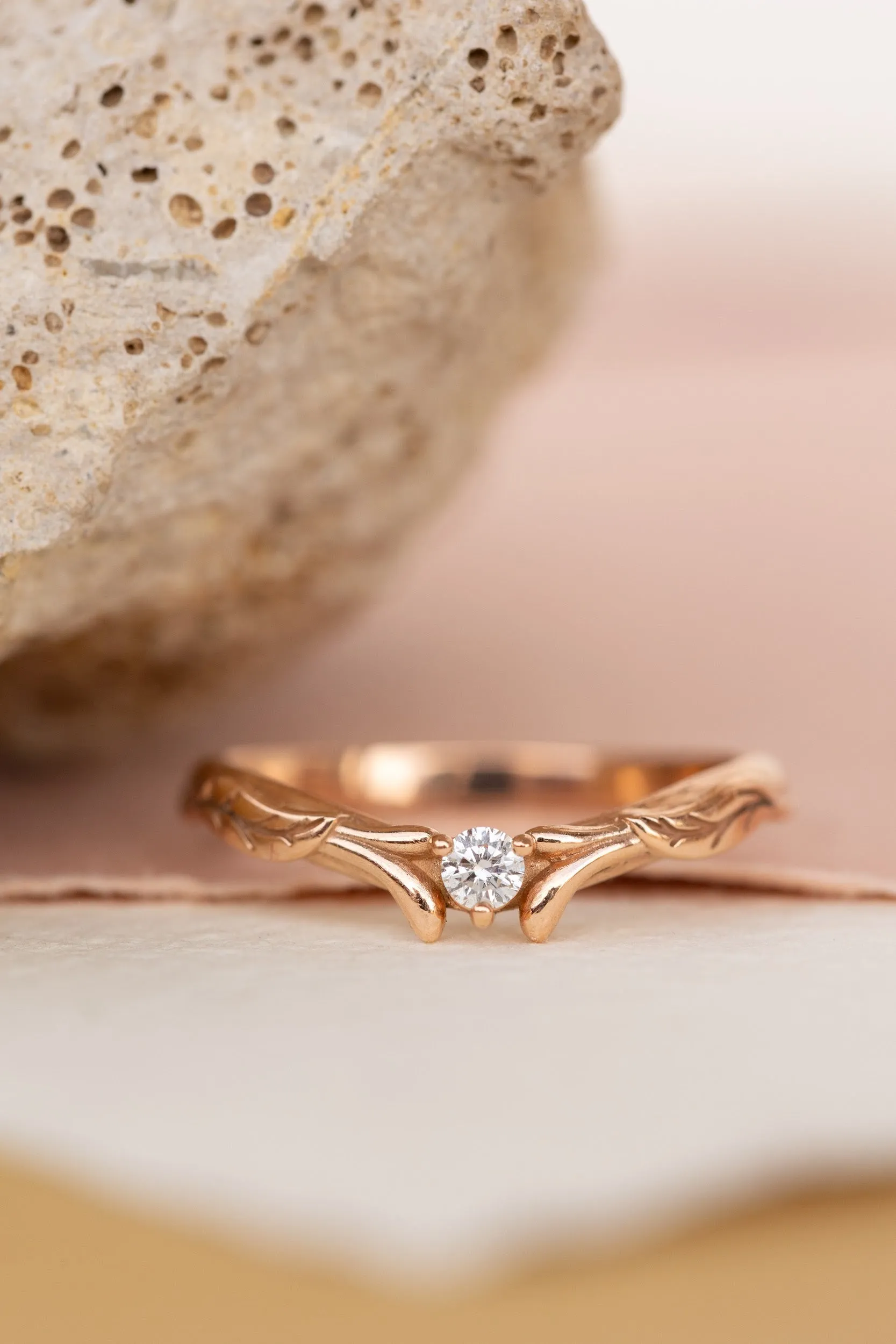 READY TO SHIP: Diamond and leaves wedding band in 14k rose gold, matching ring for Wisteria AVAILABLE RING SIZES: 4.25-6.25