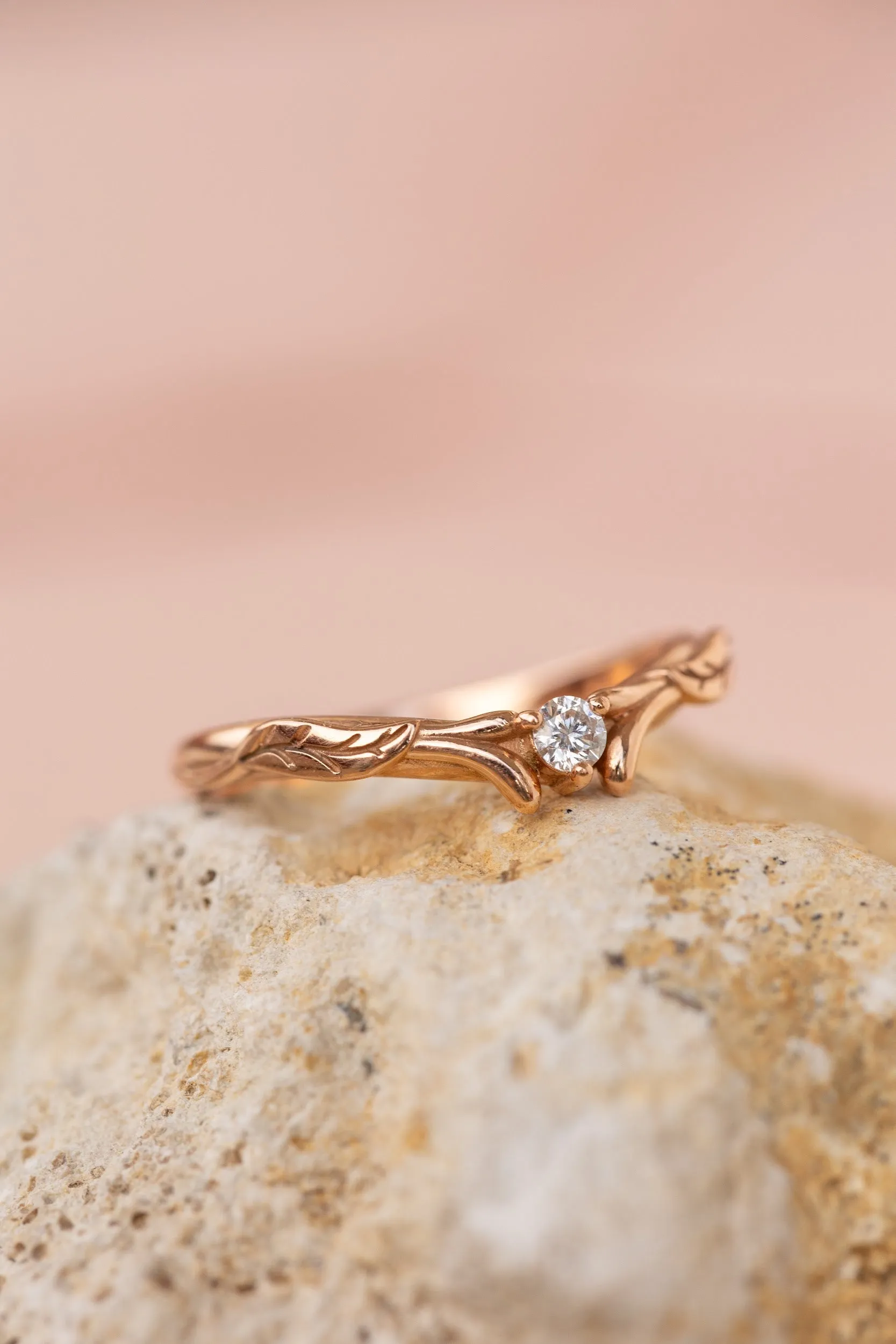 READY TO SHIP: Diamond and leaves wedding band in 14k rose gold, matching ring for Wisteria AVAILABLE RING SIZES: 4.25-6.25