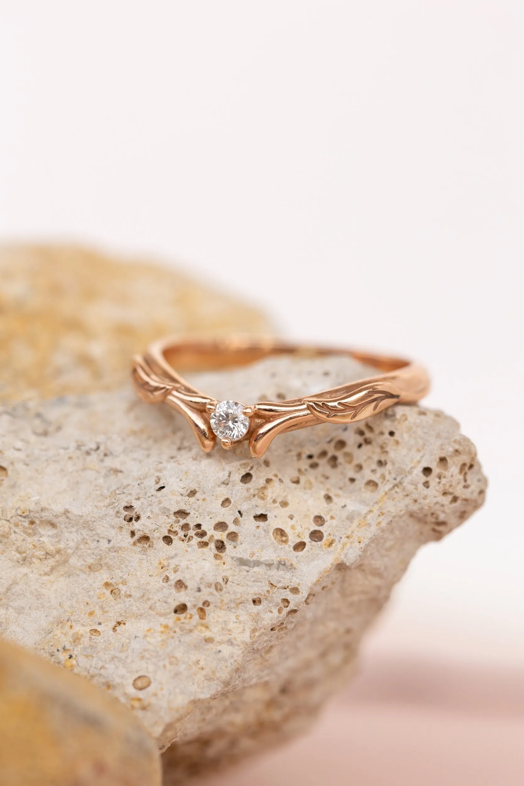 READY TO SHIP: Diamond and leaves wedding band in 14k rose gold, matching ring for Wisteria AVAILABLE RING SIZES: 4.25-6.25