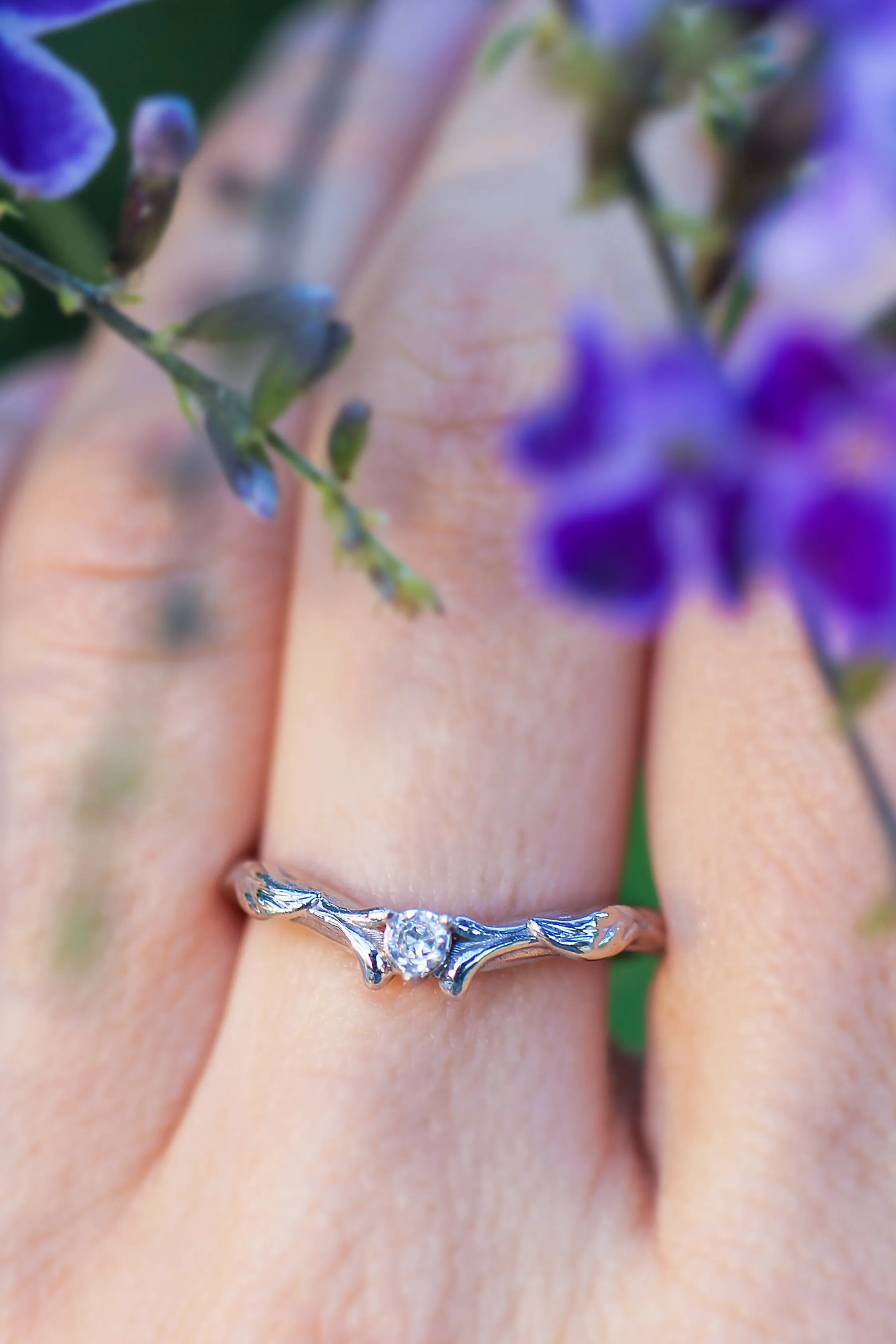 READY TO SHIP: Diamond and leaves wedding band in 14k rose gold, matching ring for Wisteria AVAILABLE RING SIZES: 4.25-6.25