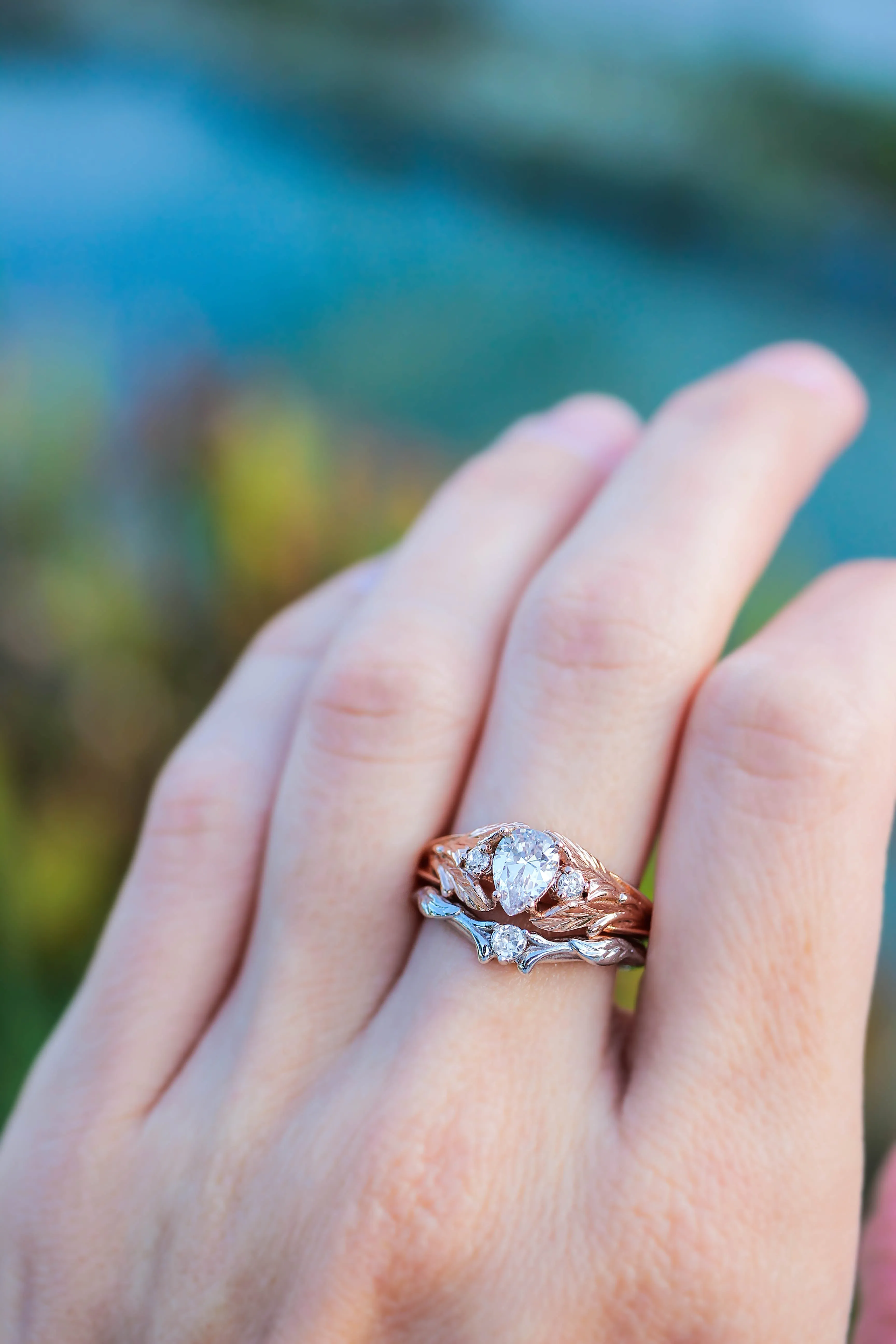 READY TO SHIP: Diamond and leaves wedding band in 14k rose gold, matching ring for Wisteria AVAILABLE RING SIZES: 4.25-6.25