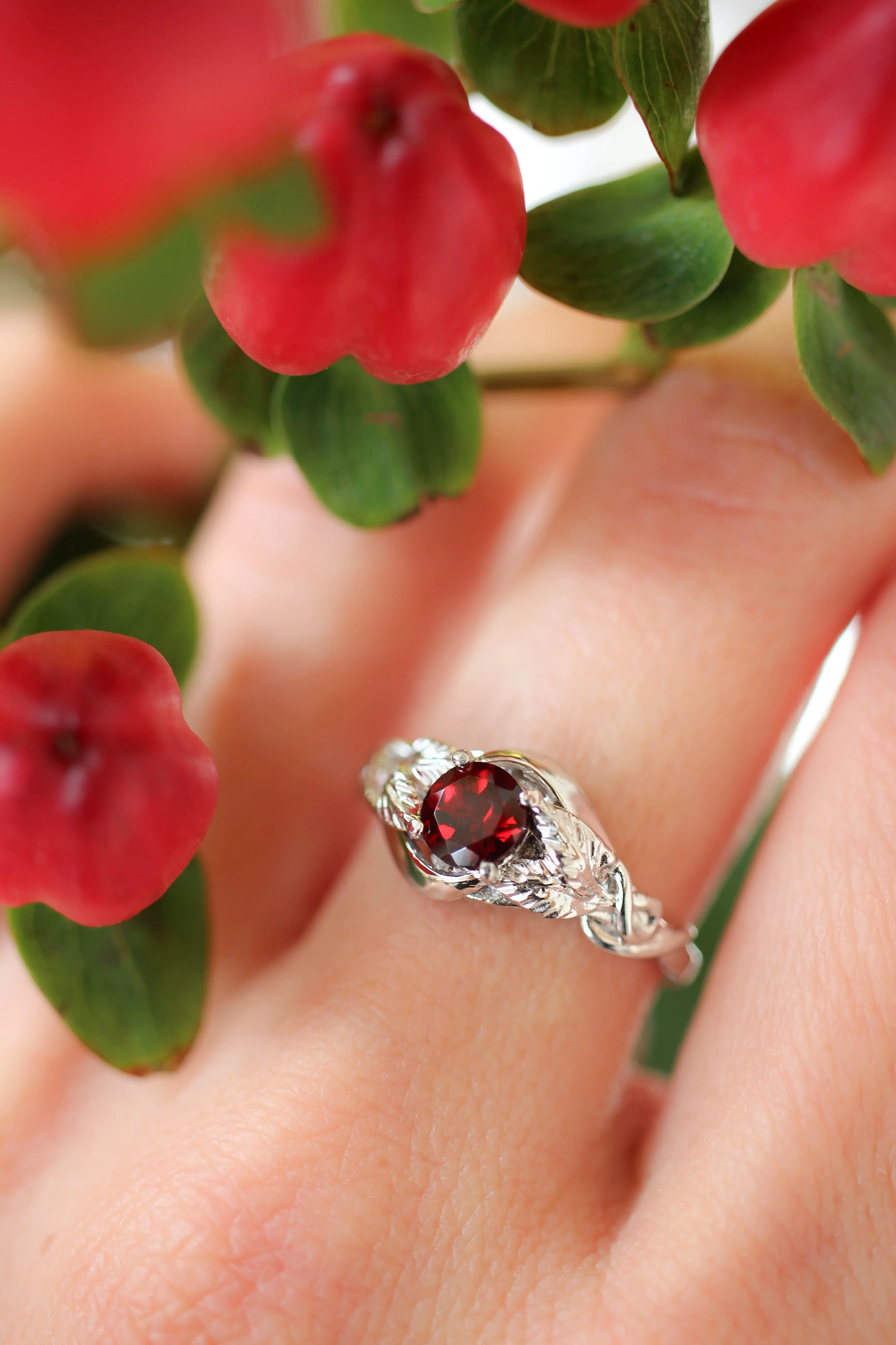 Stunning red garnet engagement ring / Azalea