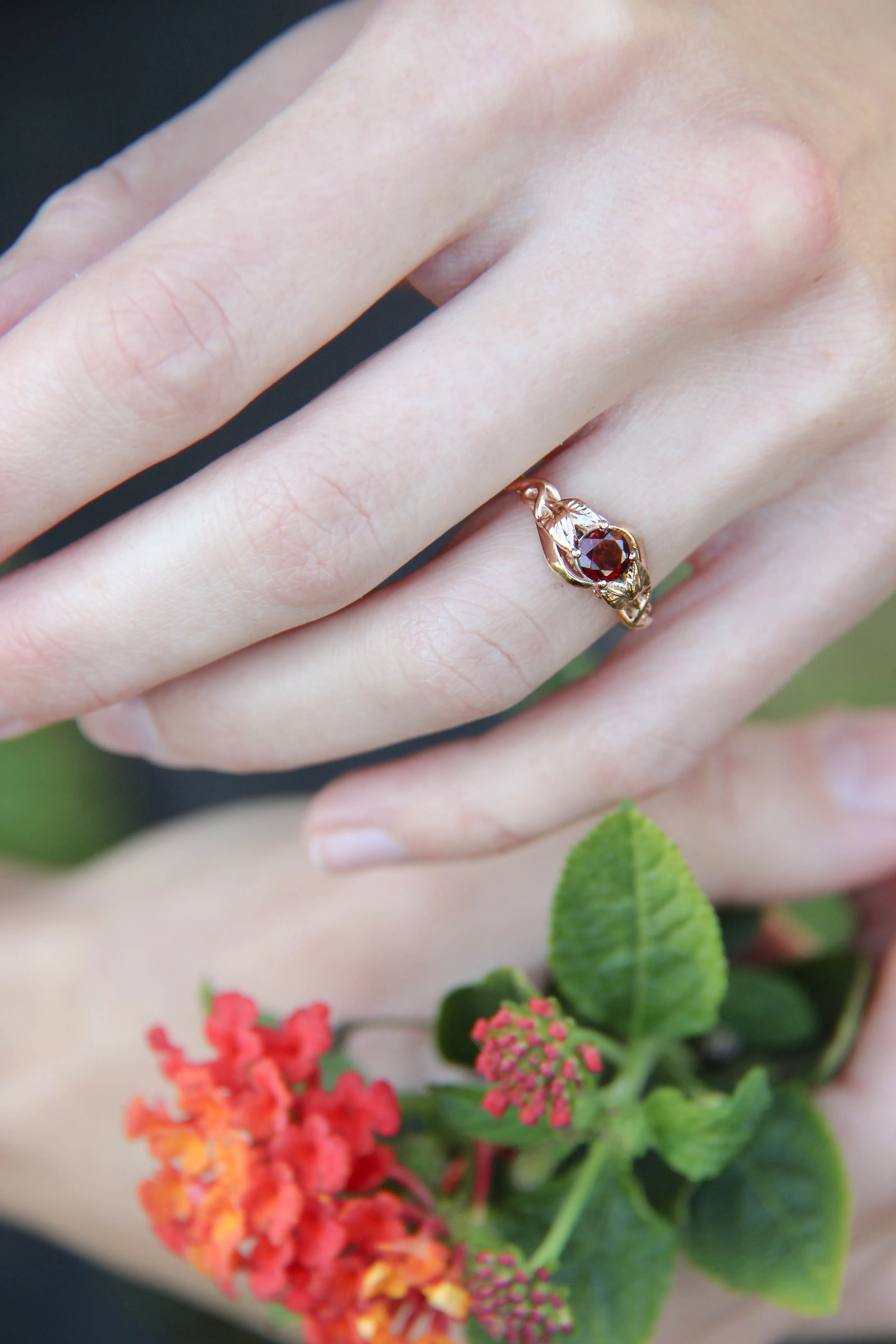 Stunning red garnet engagement ring / Azalea