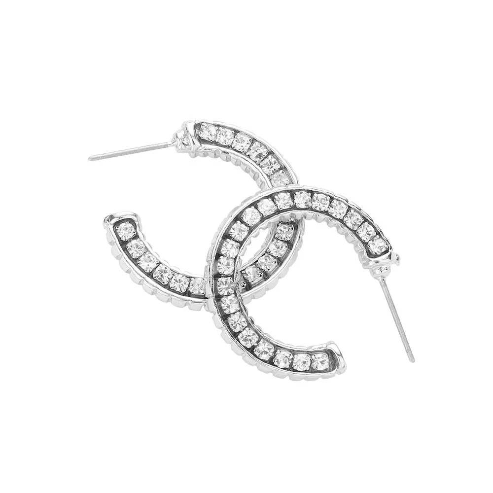 Rhinestone Embellished Metal Hoop Earrings