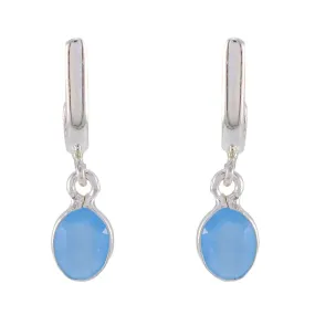 Riyo Beguiling Sterling Silver Earring For Women Blue Chalcedony Earring Bezel Setting Blue Earring Stud Earring