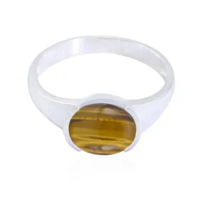 Riyo Captivating Gem Tiger Eye Solid Silver Ring Modern Stacking