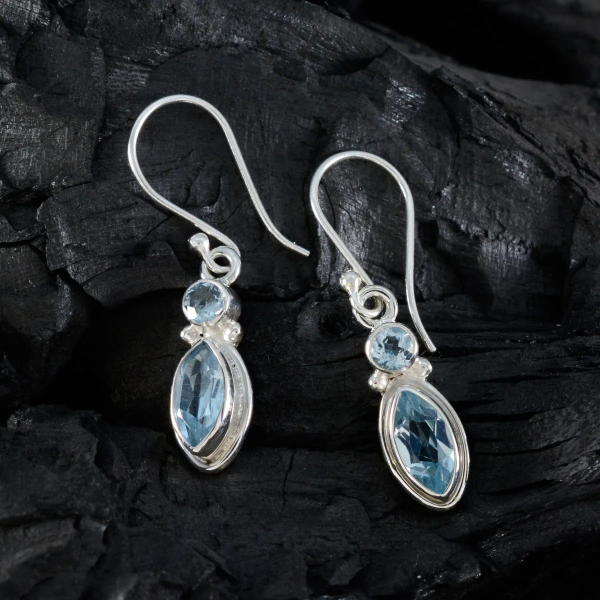 Riyo Comely Sterling Silver Earring For Sister Blue Topaz Earring Bezel Setting Blue Earring Dangle Earring