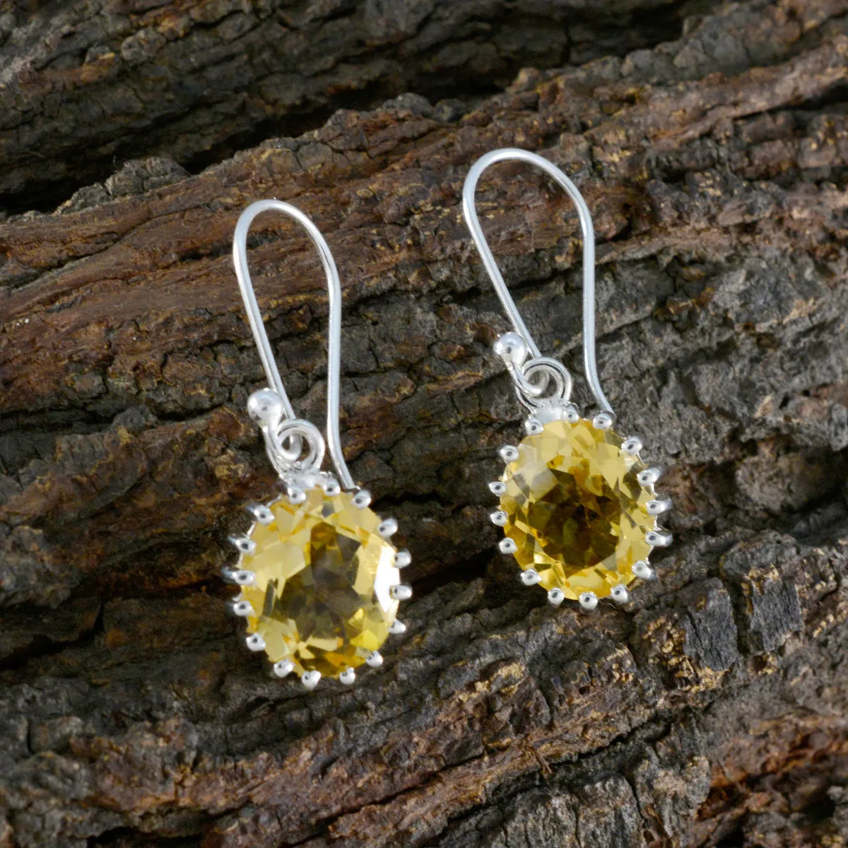 Riyo Decorative Sterling Silver Earring For Lady Citrine Earring Bezel Setting Yellow Earring Dangle Earring