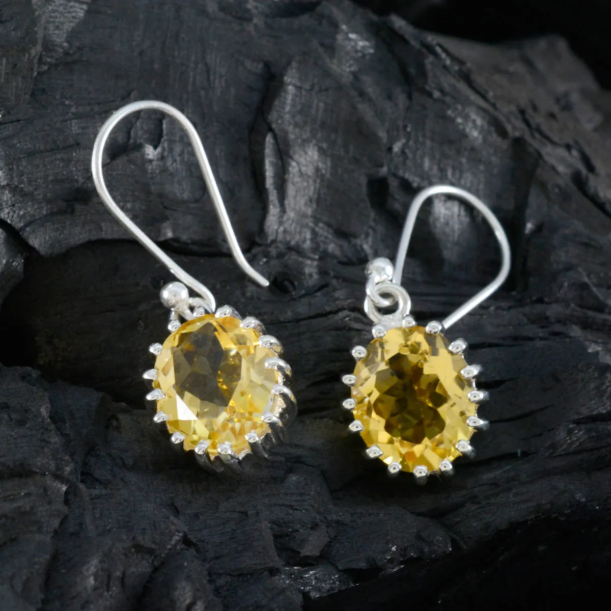 Riyo Decorative Sterling Silver Earring For Lady Citrine Earring Bezel Setting Yellow Earring Dangle Earring