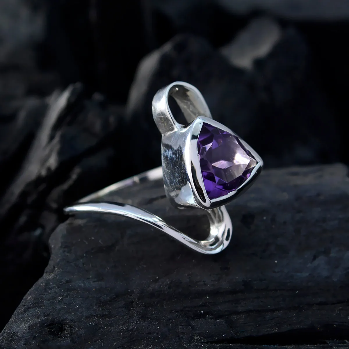 Riyo Elegant Gemstones Amethyst 925 Silver Ring Girlfriend Gift