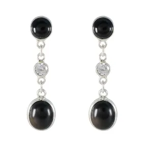 Riyo Foxy Sterling Silver Earring For Demoiselle Black Onyx Earring Bezel Setting Black Earring Stud Earring