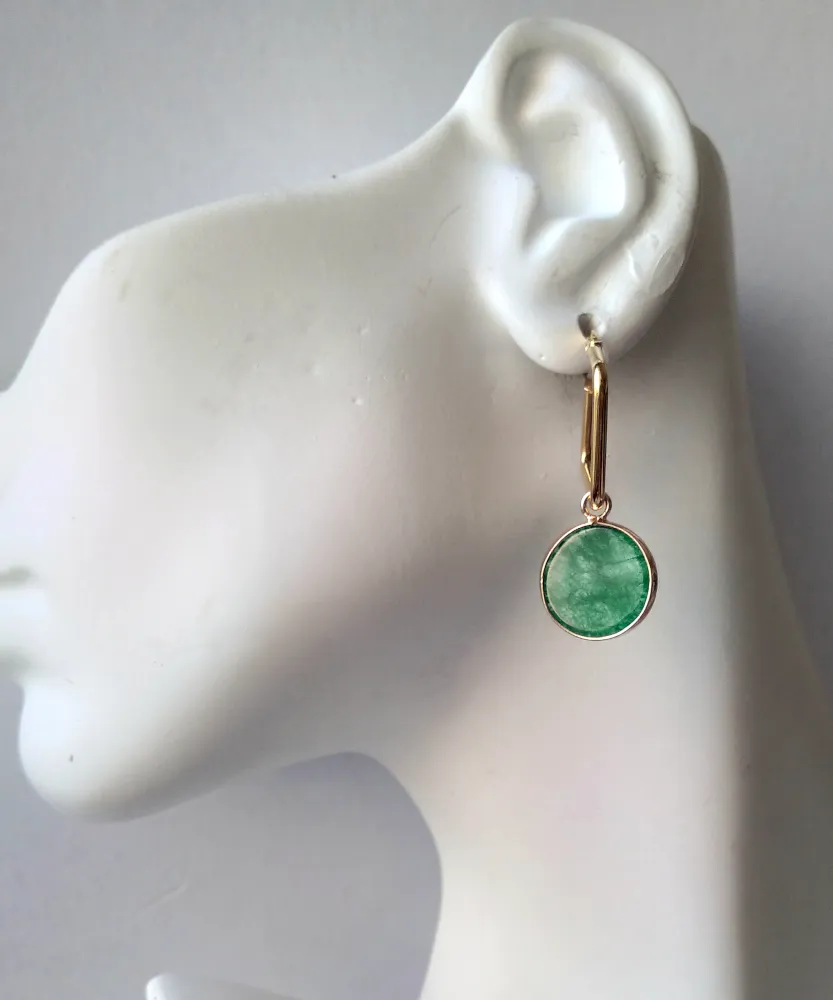 Round Green Jade Single Drop Square Hoop Earrings