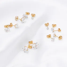 Square Cubic Zirconia Martini Stud Earrings - Gold