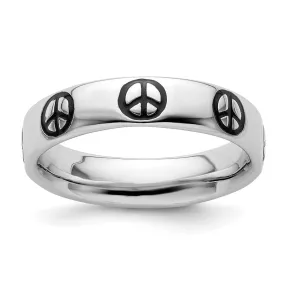 Stackable Expressions Polished Enameled Peace Sign Ring in Sterling Silver