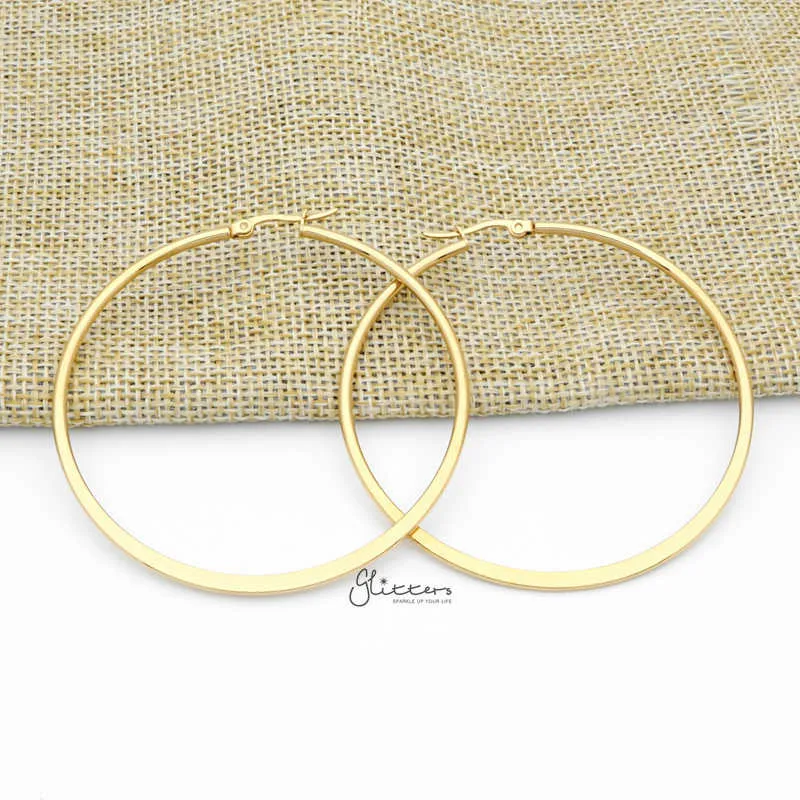 Stainless Steel Plain Flat Hoop Earrings - Gold