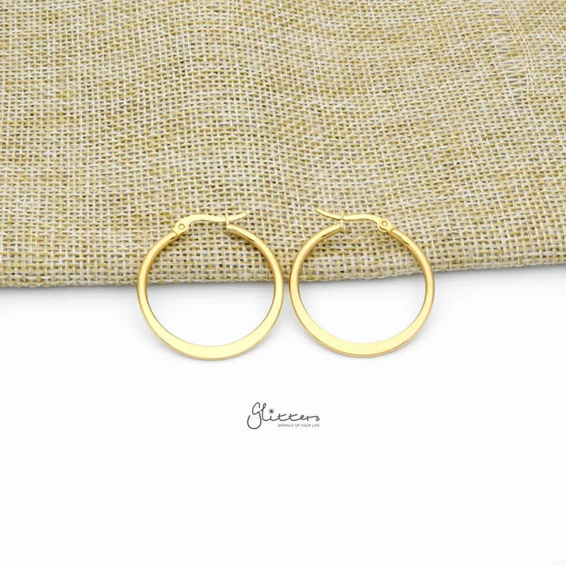 Stainless Steel Plain Flat Hoop Earrings - Gold